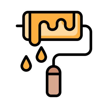 Beyaz arkaplanda izole edilmiş boya silindirli düz simge, vektör, illüstrasyon