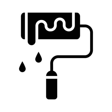 Beyaz arkaplanda izole edilmiş boya silindirli düz simge, vektör, illüstrasyon