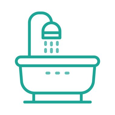 Duş banyo düz simgesi beyaz arka plan, vektör, illüstrasyon izole