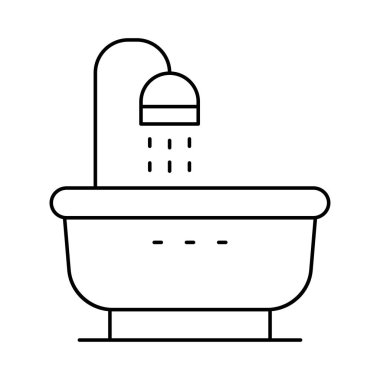 Duş banyo düz simgesi beyaz arka plan, vektör, illüstrasyon izole