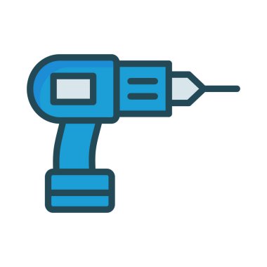 İnşaat matkap makinesi düz simgesi beyaz arka plan, vektör, illüstrasyon izole 