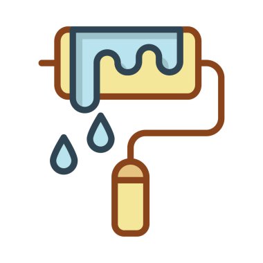 Beyaz arkaplanda izole edilmiş boya silindirli düz simge, vektör, illüstrasyon