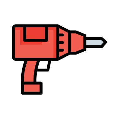 İnşaat matkap makinesi düz simgesi beyaz arka plan, vektör, illüstrasyon izole 