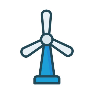 Rüzgar enerjisi türbini düz simgesi beyaz arka plan, vektör, illüstrasyon izole
