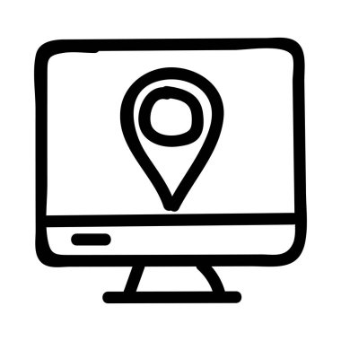 ekran düz simgesi beyaz arka plan, vektör, illüstrasyon izole konum iğnesi