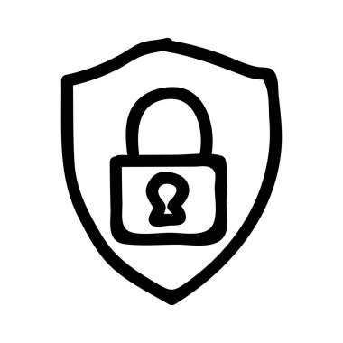Koruma Kalkanı ile güvenli kilit düz simgesi beyaz arka plan, vektör, illüstrasyon izole