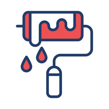 Beyaz arkaplanda izole edilmiş boya silindirli düz simge, vektör, illüstrasyon