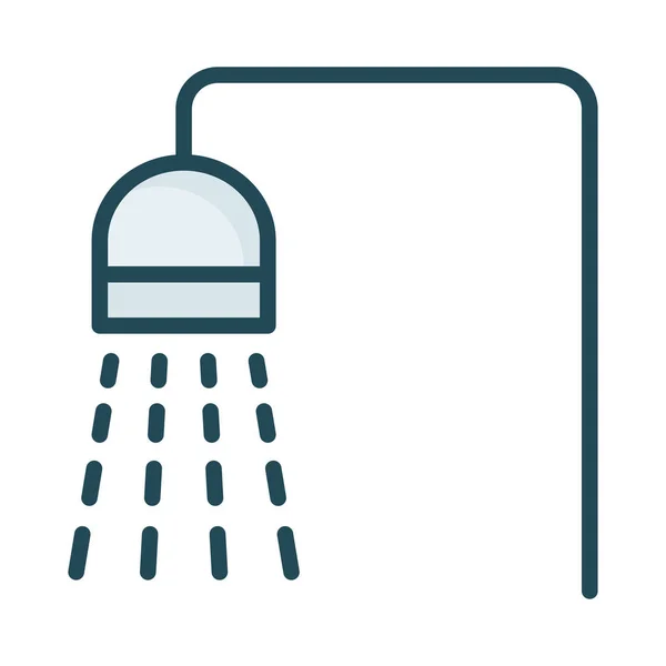 Dusch Med Vatten Droppar Flat Ikonen Isolerad Vit Bakgrund Vektor — Stock vektor