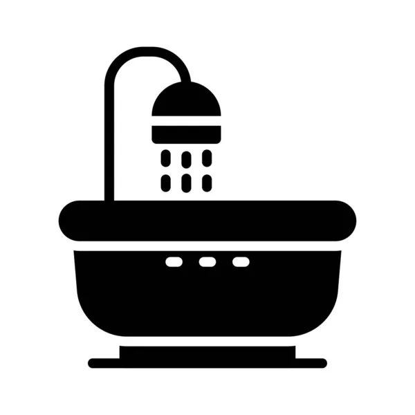 Sprchový Kout Vanou Ploché Ikony Izolovaných Bílém Pozadí Vektor Ilustrace — Stockový vektor
