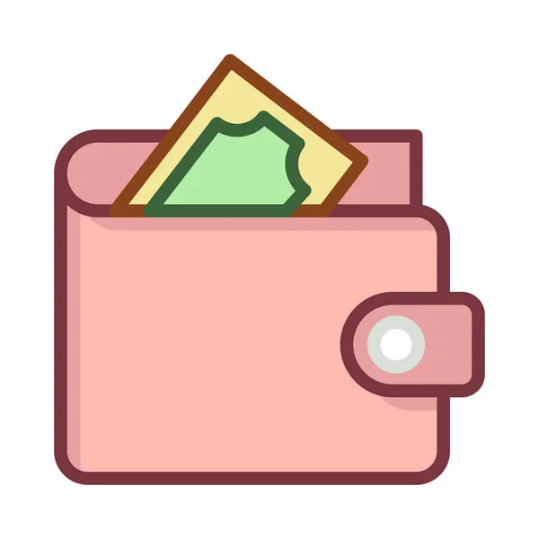 Brieftasche Mit Bargeld Flach Symbol Auf Weißem Hintergrund Vektor Illustration — Stockvektor