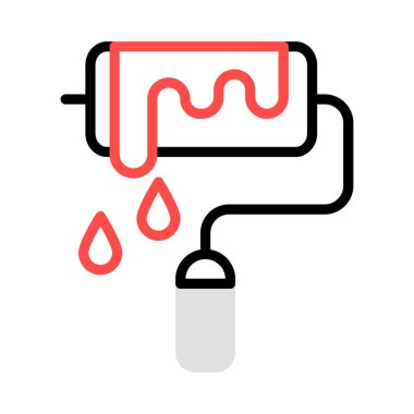 Beyaz arkaplanda izole edilmiş boya silindirli düz simge, vektör, illüstrasyon