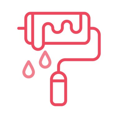 Beyaz arkaplanda izole edilmiş boya silindirli düz simge, vektör, illüstrasyon