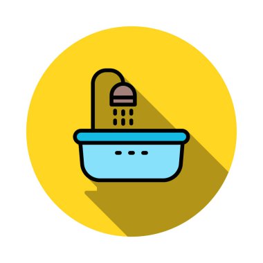 Duş banyo düz simgesi beyaz arka plan, vektör, illüstrasyon izole