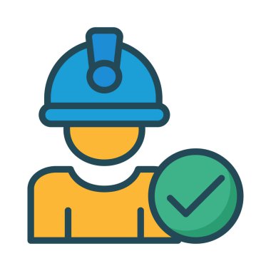 onay işareti işareti düz simgesi beyaz arka plan, vektör, illüstrasyon izole ile mühendis avatar