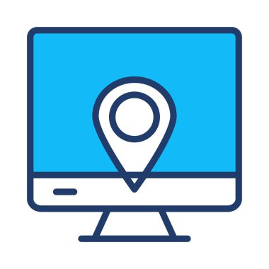 ekran düz simgesi beyaz arka plan, vektör, illüstrasyon izole konum iğnesi