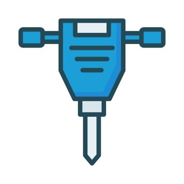 İnşaat matkap makinesi düz simgesi beyaz arka plan, vektör, illüstrasyon izole 