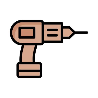 İnşaat matkap makinesi düz simgesi beyaz arka plan, vektör, illüstrasyon izole 