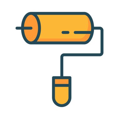 Beyaz arkaplanda izole edilmiş boya silindirli düz simge, vektör, illüstrasyon