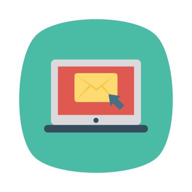 dizüstü bilgisayar ekranında e-posta düz simge, vektör, illüstrasyon