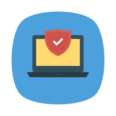 dizüstü bilgisayar düz simgesi, vektör, illüstrasyon ile güvenli kalkan