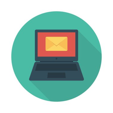 dizüstü bilgisayar ekranında e-posta düz simge, vektör, illüstrasyon