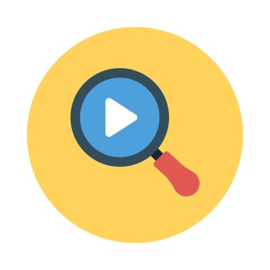 video oynatma işareti düz simgesi, vektör, illüstrasyon ile büyüteç