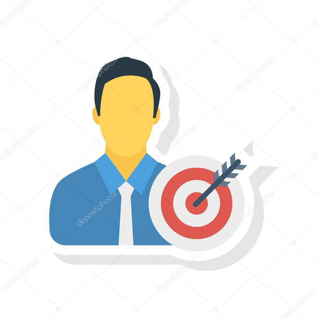 Employee avatar with target flat icon, vector, illustration