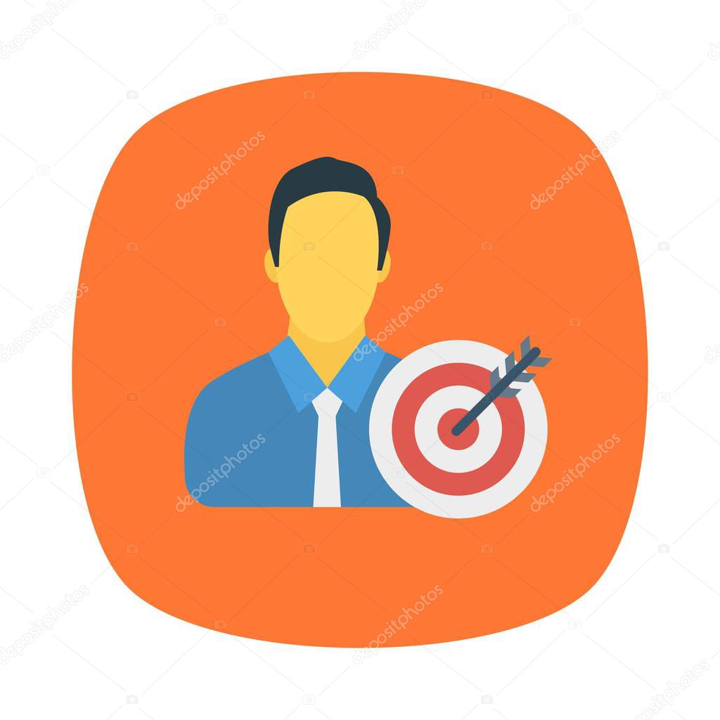 Employee avatar with target flat icon, vector, illustration