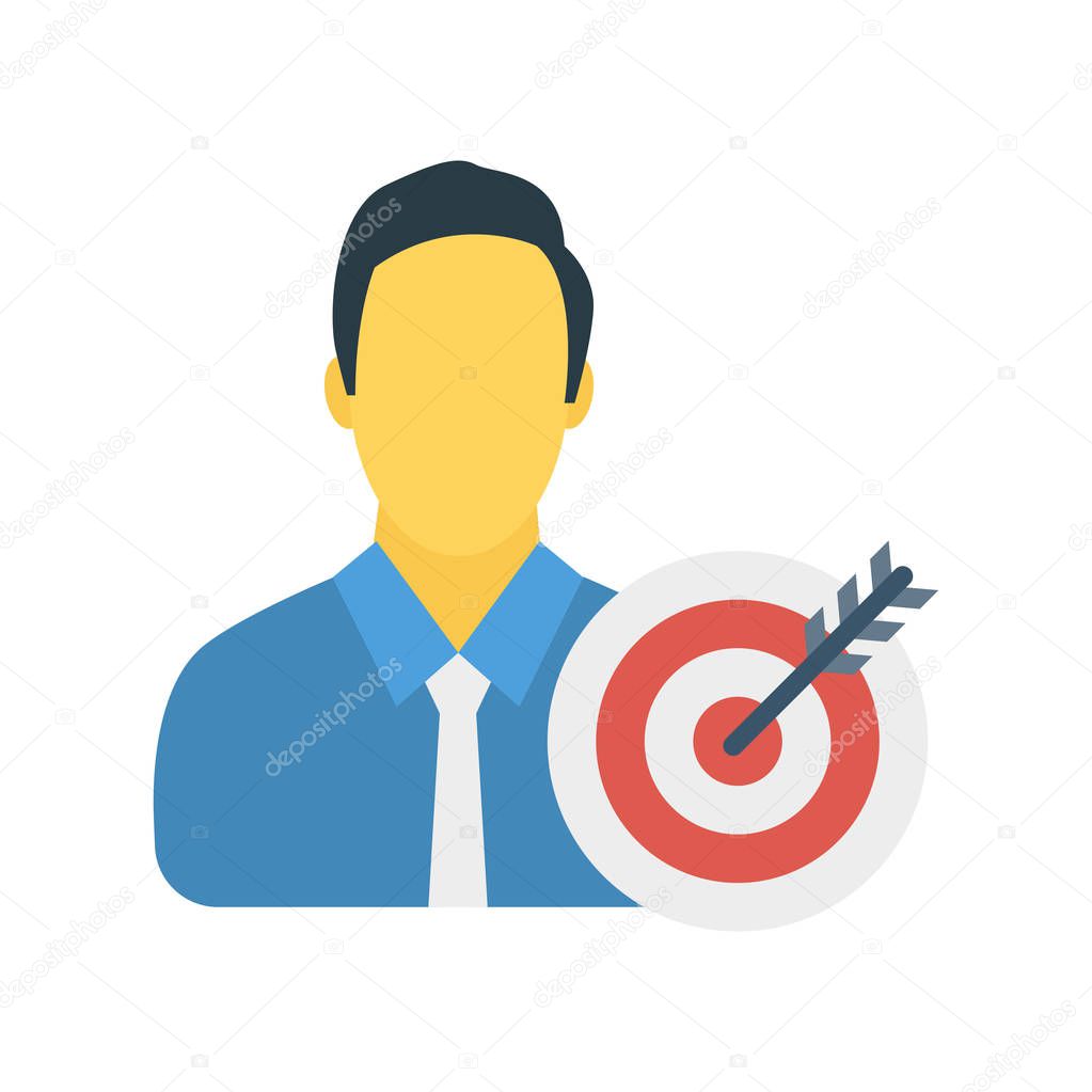 Employee avatar with target flat icon, vector, illustration