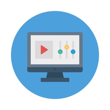 bilgisayar ekranında video ekolayzır düz simgesi, vektör, illüstrasyon