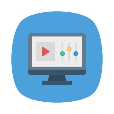 bilgisayar ekranında video ekolayzır düz simgesi, vektör, illüstrasyon