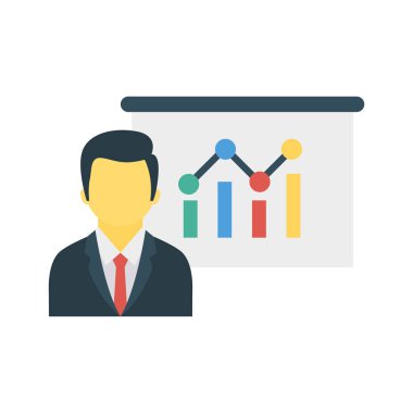 sunum panosu düz simge, vektör, illüstrasyon ile analitik  