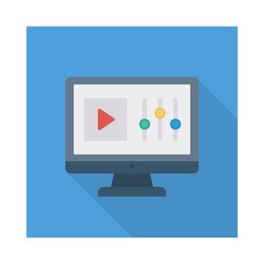 bilgisayar ekranında video ekolayzır düz simgesi, vektör, illüstrasyon