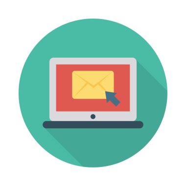 dizüstü bilgisayar ekranında e-posta düz simge, vektör, illüstrasyon