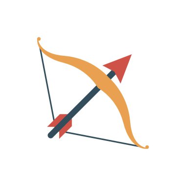 Okçu, ok ve etkinlik için etkinlik vektörü düz simge seti  