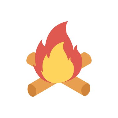 Kamp ateşi, yanık ve etkinlik için ayarlanan etkinlik vektörü düz simgesi  