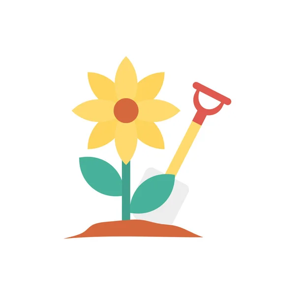 Ícone Plano Vetor Atividade Ajustado Para Jardinagem Planta Girassol — Vetor de Stock