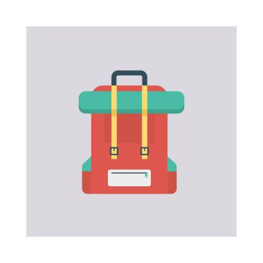 Sırt çantası, çanta ve aktivite için etkinlik vektörü düz simge seti  