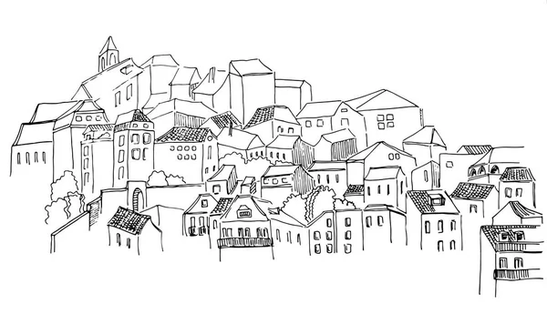 Старый Португальский Лисбон Вид Город Черепичной Крышей Старыми Домами — стоковый вектор
