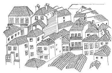 Porto Portekiz eski evler kiremit çatı ev görünümü kroki