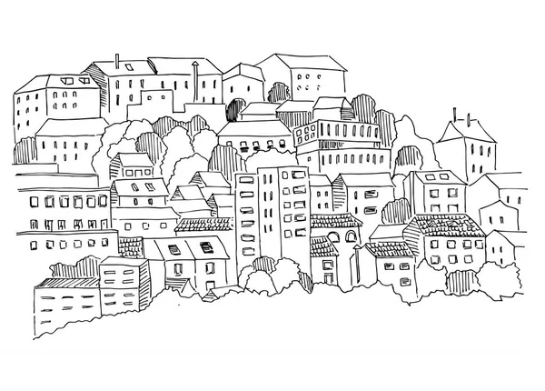 Vieux Lisbonne Panorama Ville Croquis Vue Sur Colline — Image vectorielle