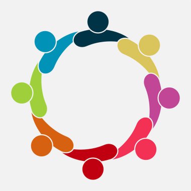 Vektör grafik grubu bağlantı logosu. Daire içinde sekiz kişi. logo takım iş, vektör illüstrasyon
