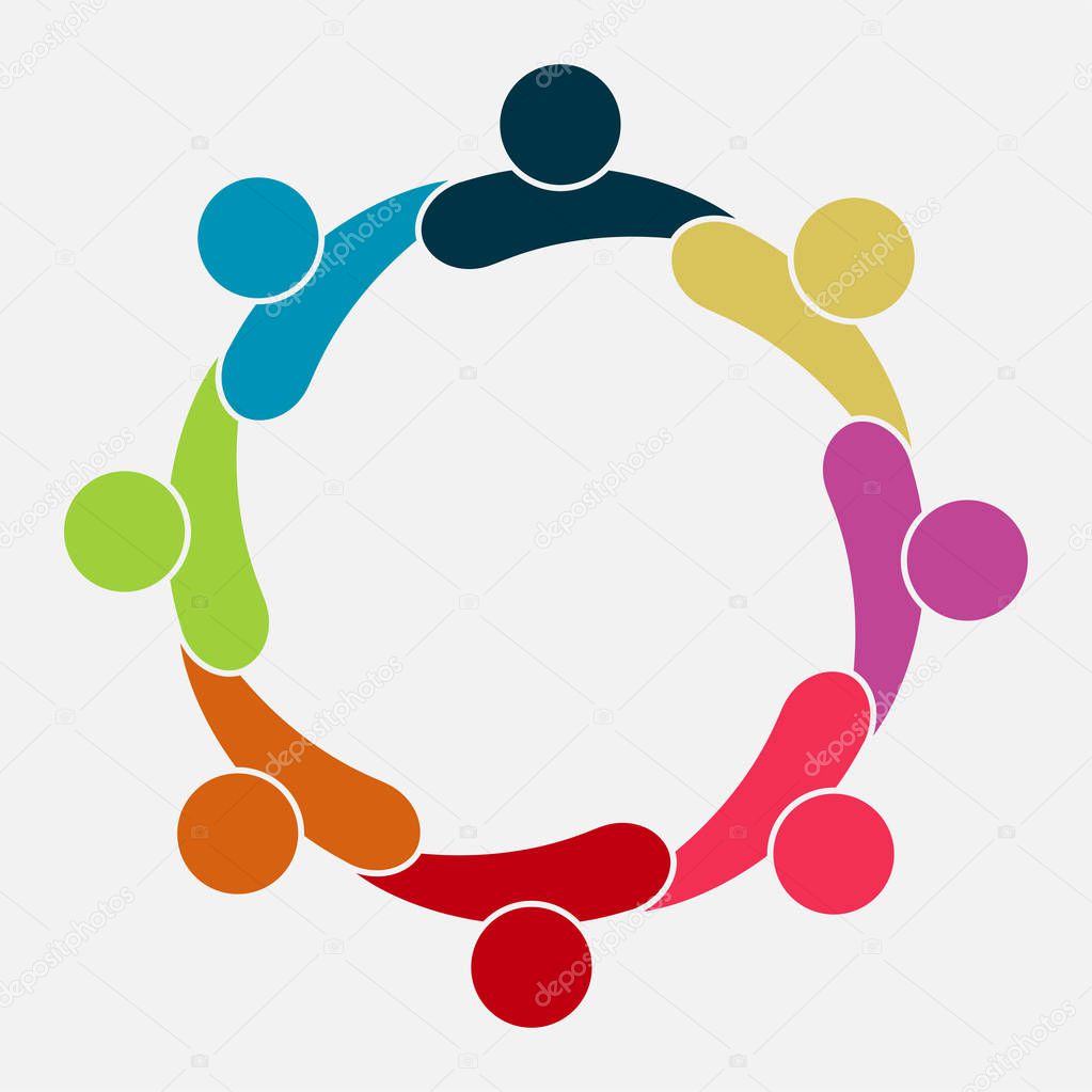 Vector graphic group connection logo.Eight people in the circle.logo team work,Vector illustration