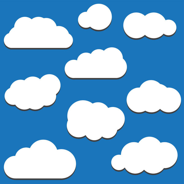 Set of Cloud Icons in trendy flat style isolated on blue background. Cloud symbol for your web site design, logo, app, UI,Vector illustration