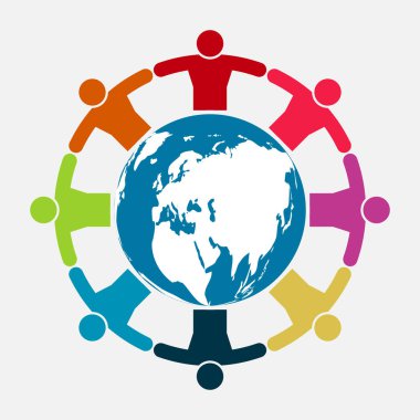 Vektör grafik grubu bağlantı logosu. Daire içinde sekiz kişi. logo takım iş, vektör işareti