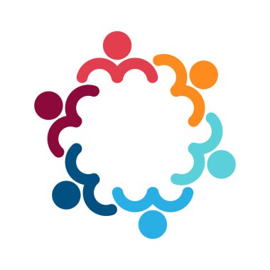 Daire altı kişi grubu. El tutarak. Zirve işçileri aynı güç odasında buluşuyor, vektör Illustration