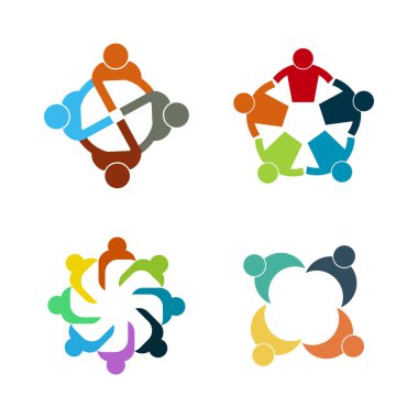 İnsanlar el tutan bir daire içinde kalp. Zirve çalışanları aynı güç odasında, vektör çizmede buluşuyor