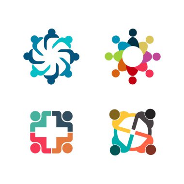 Vektör grafik grubu bağlantı logosu. Daire içinde sekiz kişi. logo takım çalışması, vektör çizme