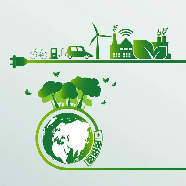 Idee energetyczne Oszczędzaj światową koncepcję wtyczka zasilania Zielona ekologia, wektor pokazanych — Wektor stockowy