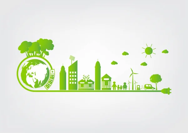 エネルギーのアイデアは、世界のコンセプトの電源プラグを保存緑の生態学、ベクトル llustration — ストックベクタ